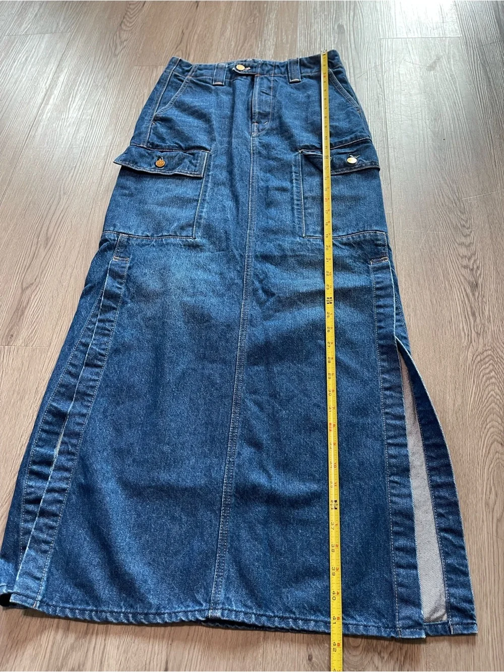 MOTHER Dark Blue Denim Maxi Skirt with Cargo Details - Picture 6 of 12